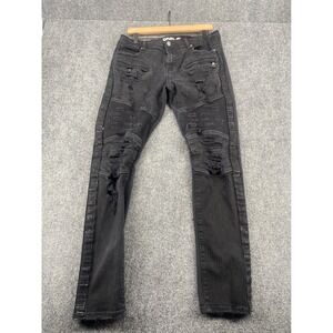 PREME Biker Jeans Mens 34x33 Black Distressed Moto Rhinestone Slim Denim Pants